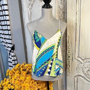 Newbury Kustom Printed Spaghetti Strap Cami Top in Teal & Yellow